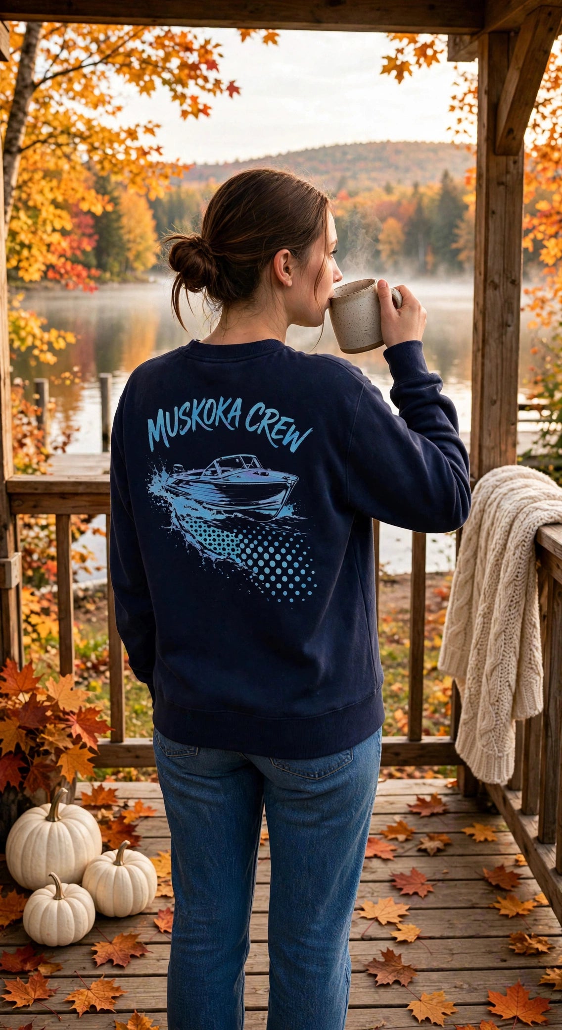 Muskoka Crew Sweatshirt | Vintage Boat Graphic, Ontario Cottage Country Sweater Gift
