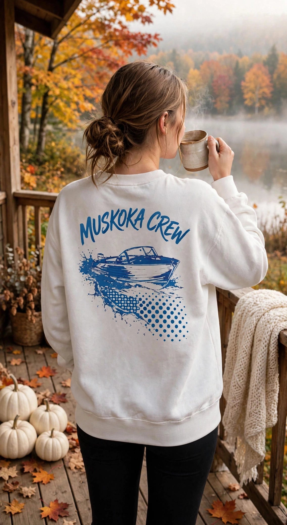 Muskoka Crew Sweatshirt | Vintage Boat Graphic, Ontario Cottage Country Sweater Gift