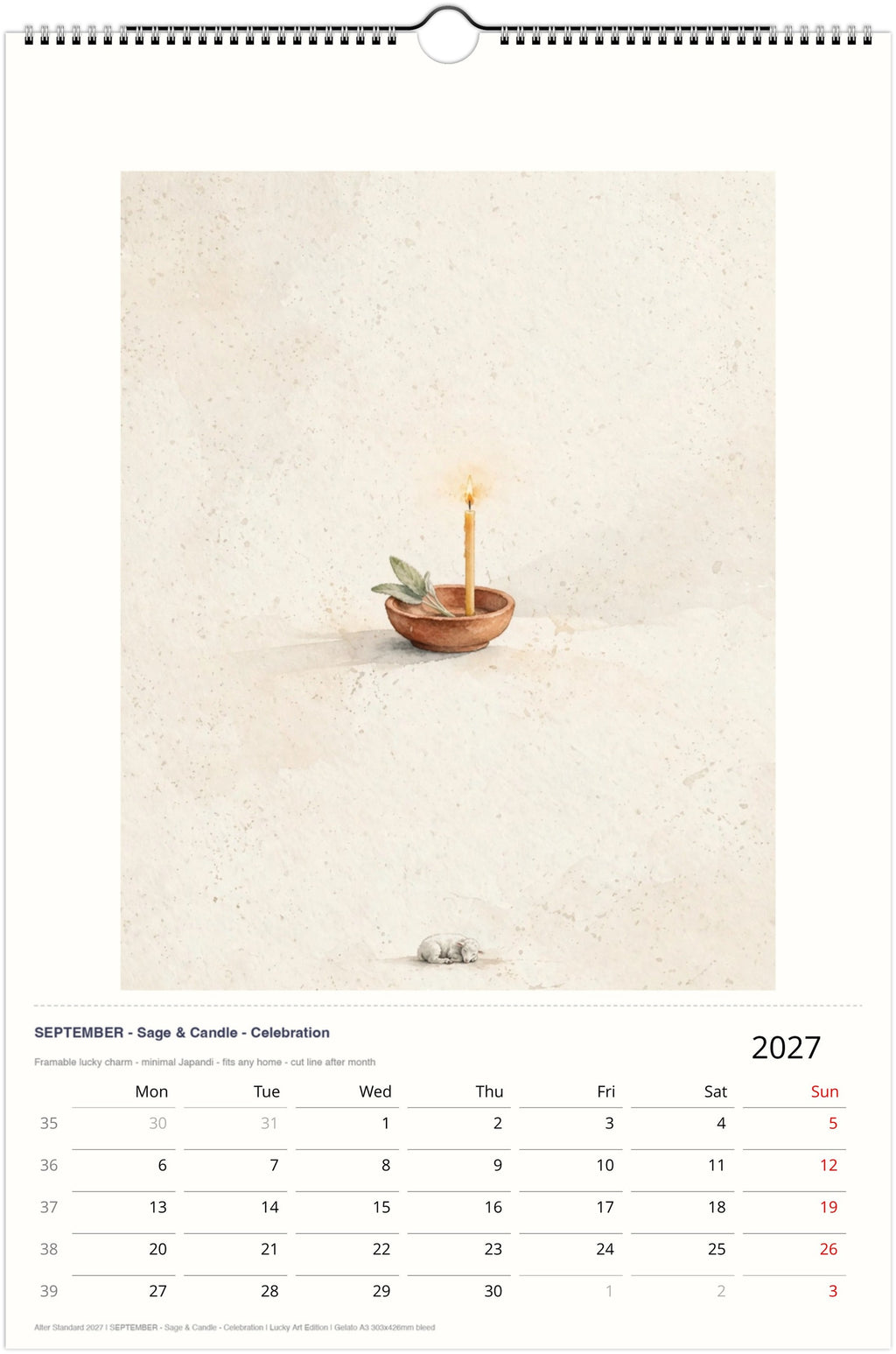 2027 Japandi Art Calendar – Year of Sheep, Framable Watercolor Prints (A3)
