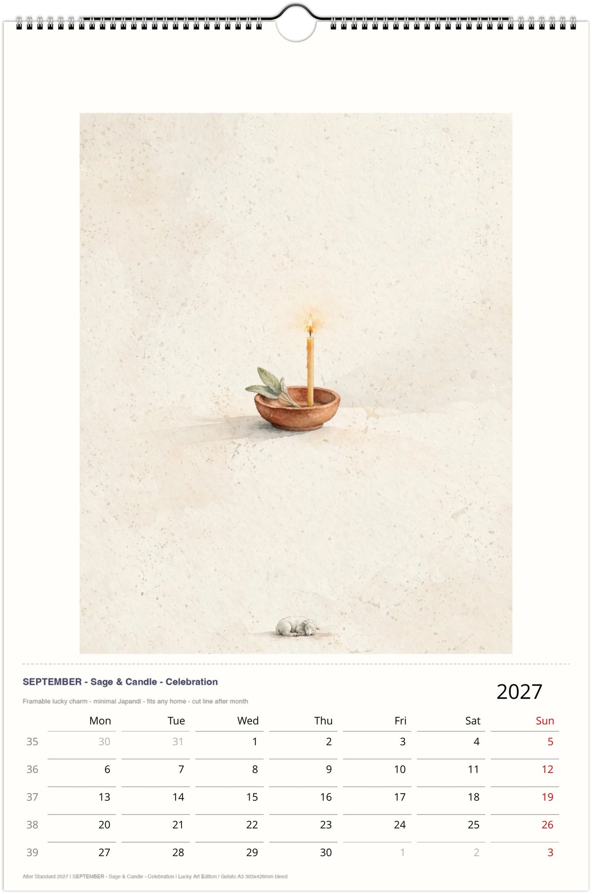 2027 Japandi Art Calendar – Year of Sheep, Framable Watercolor Prints (A3)