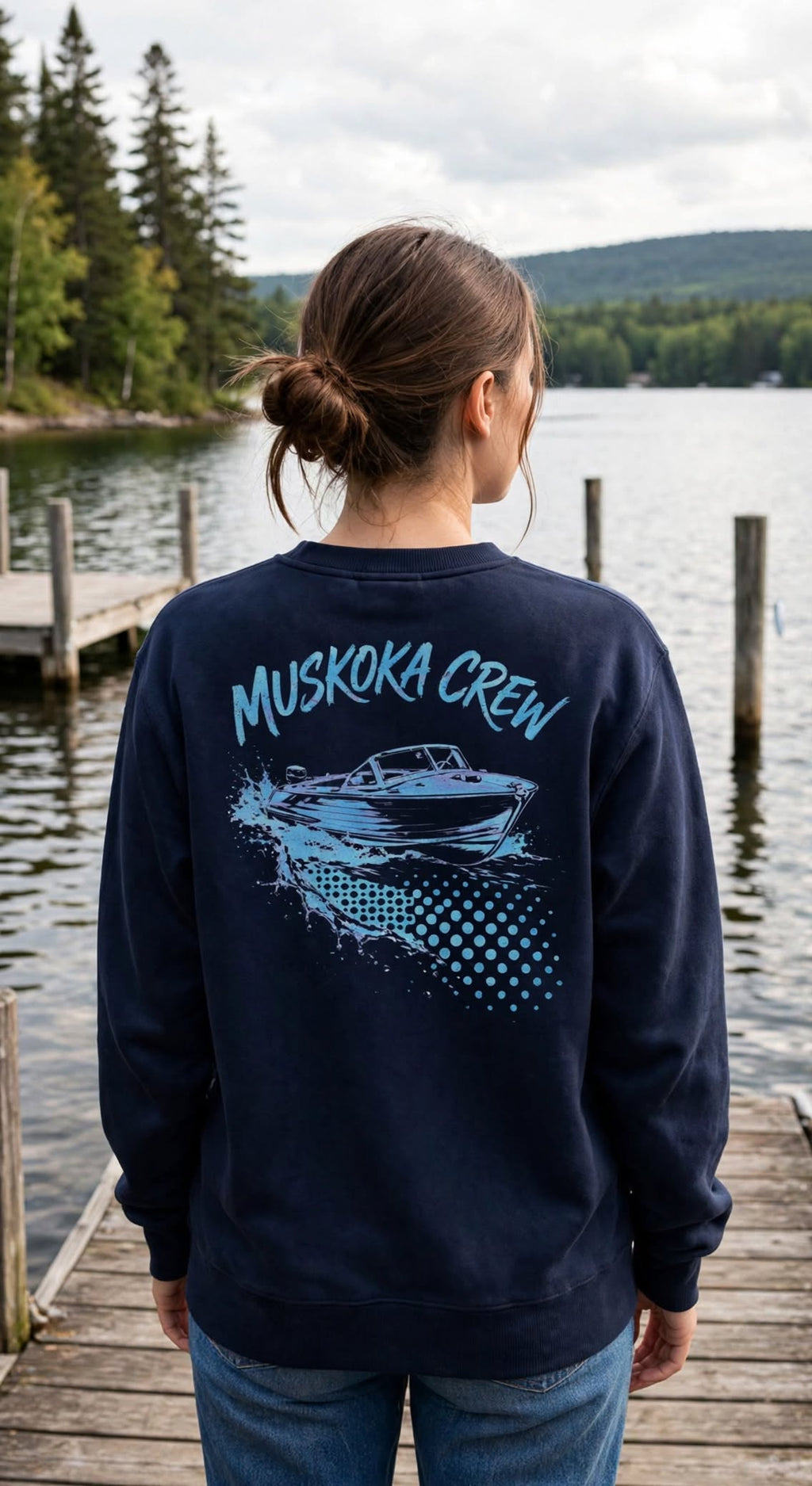Muskoka Crew Sweatshirt | Vintage Boat Graphic, Ontario Cottage Country Sweater Gift